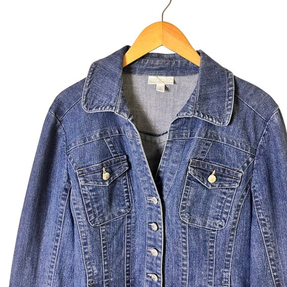 Dressbarn XL Fitted Denim Jean Jacket Womens Button Front Long Sleeve - Picture 2 of 10